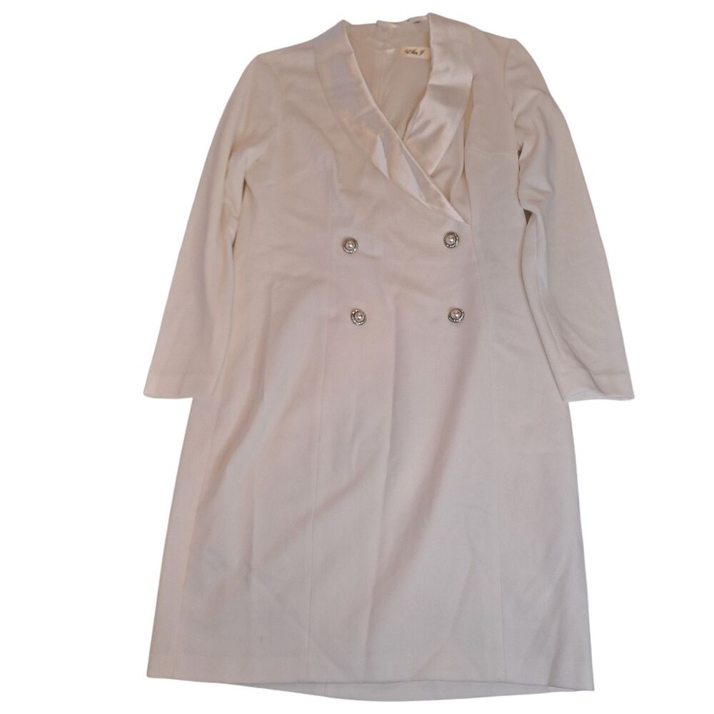 Eliza J Womens Tuxedo Dress Size 12 White Jewel Buttons Satin Collar